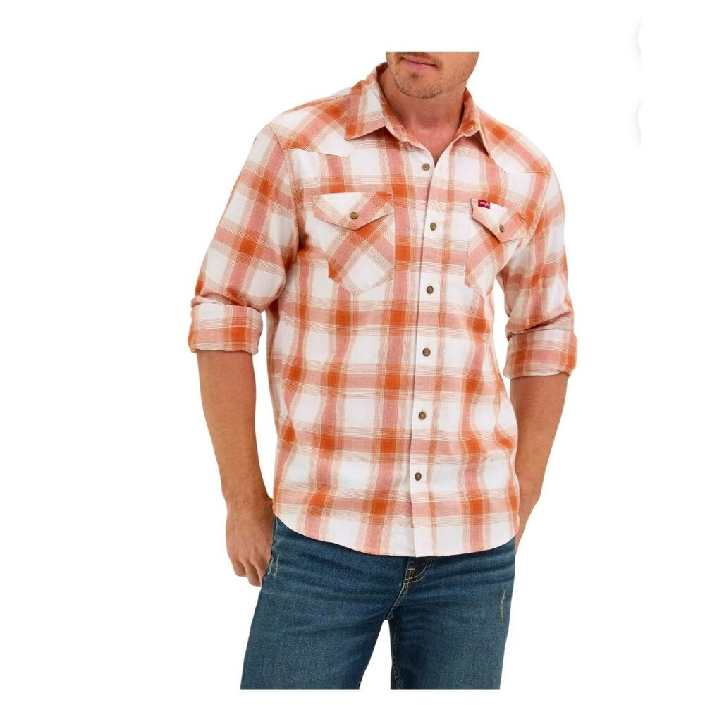 Wrangler Men's 3XL Woven Twill Shirt – NWT - Orange Long Sleeve Western Style
